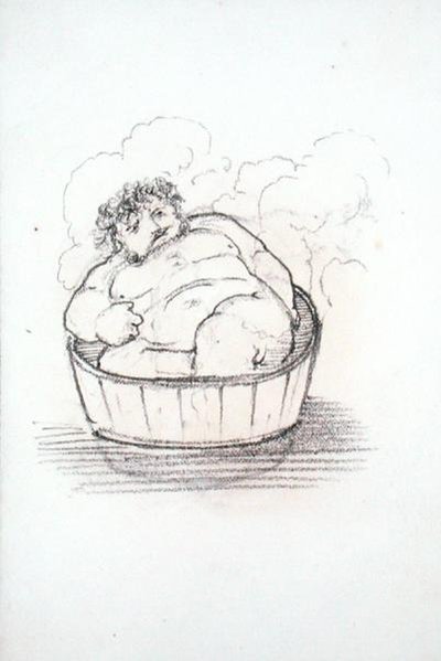 William Morris (1834-96) i et badekar, fra et album med tegninger (blyant på papir) af Edward Coley Burne Jones
