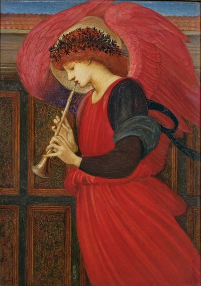 An Angel Playing a Flageolet (olie på papir) af Edward Burne Jones