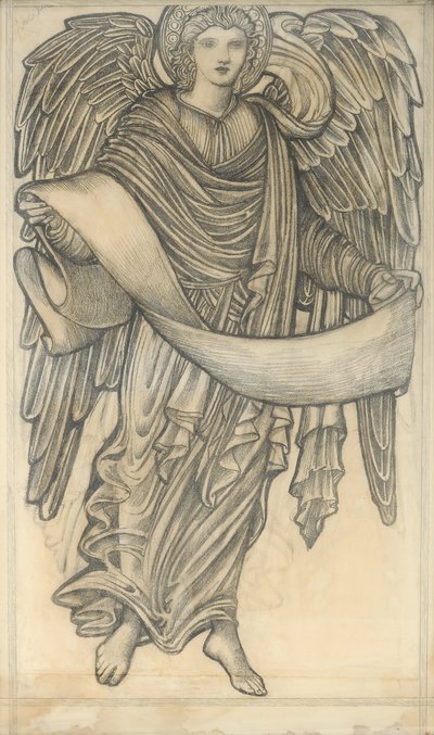 Engel med rulle - figur nummer otte, 1880 (kridt på papir) af Edward Burne Jones