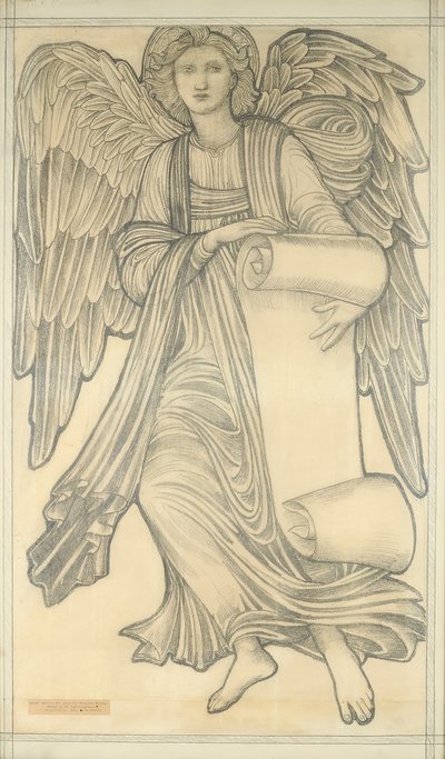 Engel med rulle - figur nummer ni, 1880 (kridt på papir) af Edward Burne Jones