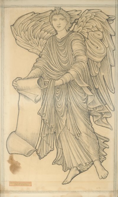 Engel med rulle - figur nummer ti, 1880 (kridt på papir) af Edward Burne Jones