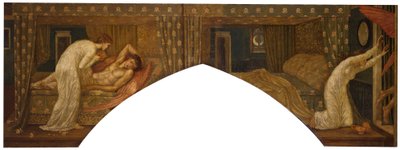 Amor og Psyche - Palads grønne vægmalerier - Psyche holder lampen blik på ansigtet af sovende Amor og Psyche forladt, 1881 af Edward Burne Jones