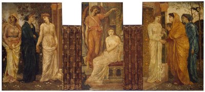 Amor og Psyche - Palads grønne vægmalerier - Psyches søstre besøger hende i Amors hus, 1881 af Edward Burne Jones