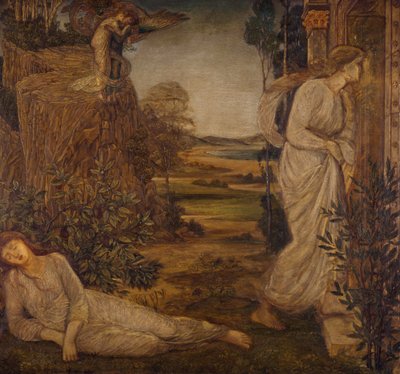 Amor og Psyche - Palace Green Murals - Zephyrus Bearing Psyche to the Mountain, 1881 af Edward Burne Jones