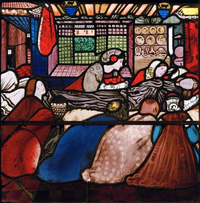 St Frideswides død, 1859 (farvet glas) af Edward Burne Jones