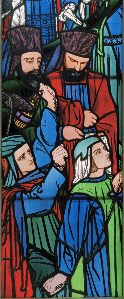 Detalje fra processionen af Salomon og dronningen af Saba, 1857 (farvet glas) af Edward Burne Jones