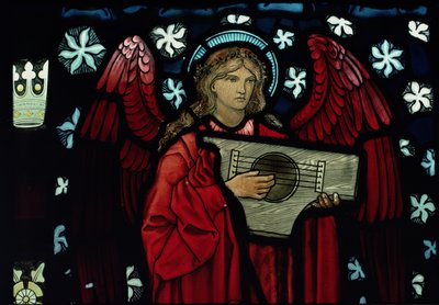 Detalje af Angel Musician, lavet af William Morris og Co., 1882 farvet glas af Edward Burne Jones
