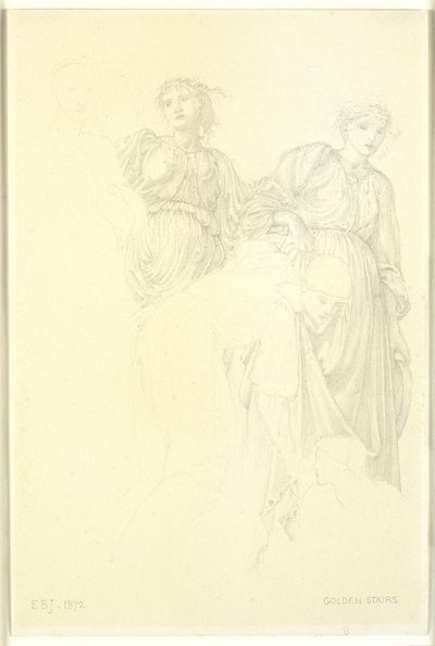 Gruppe af kvinder, Forstudie til maleriet, Den Gyldne Trappe af Edward Coley Burne Jones