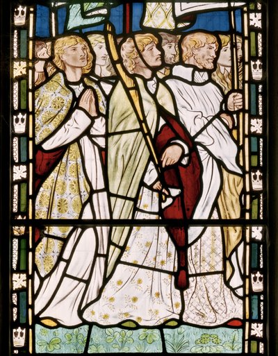 Helgener med faner, 1865 (glasmaleri) af Edward Burne Jones