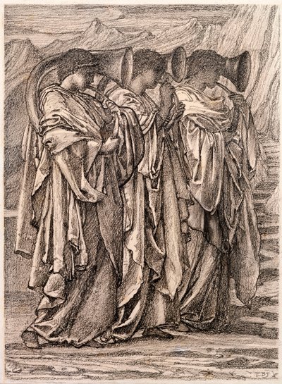 Studie til "Udfordringen i vildmarken", ca. 1875 af Edward Burne Jones