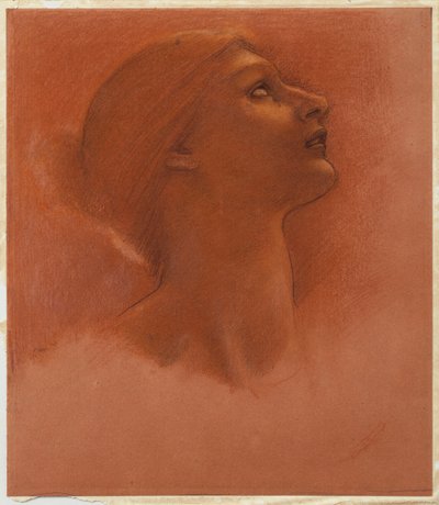 Studie af en piges hoved, ser op til højre, ca. 1871 af Edward Burne Jones