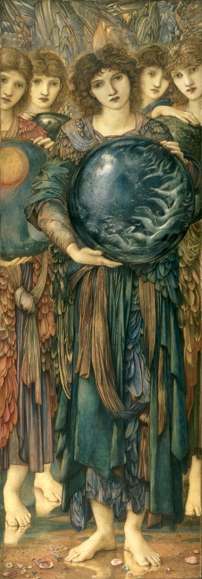 The Days of Creation: The Fifth Day, 1870-76 (wc, gouache, shell guld og platin maling på linned dækket panel) af Edward Burne Jones