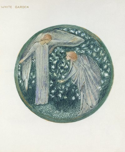 Blomsterbogen: XXXIV. White Garden, 1905 (litho med gouache på papir) af Edward Burne Jones