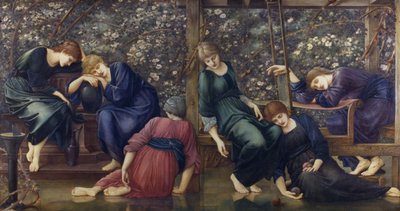 The Garden Court, fra Briar Rose Series, ca. 1894 (olie på lærred) af Edward Burne Jones