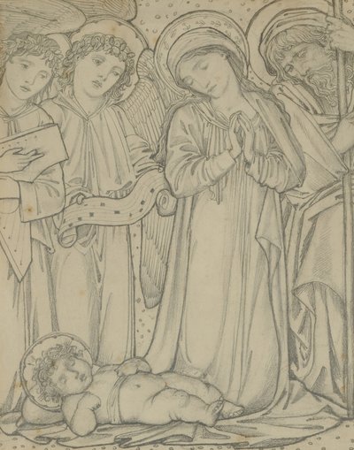 Den hellige familie, ca. 1874 (kridt på papir) af Edward Burne Jones