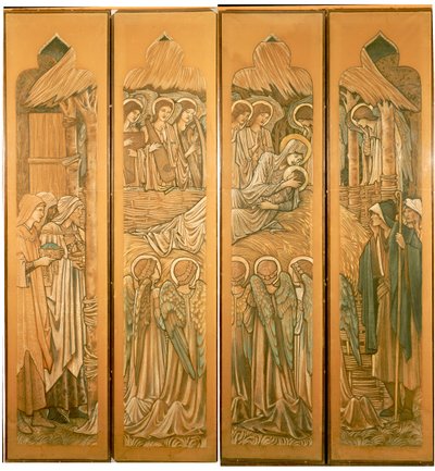Fødselen, tegnefilm til glasmosaikvinduet i St. Deiniol, Hawarden, 1897 af Edward Burne Jones