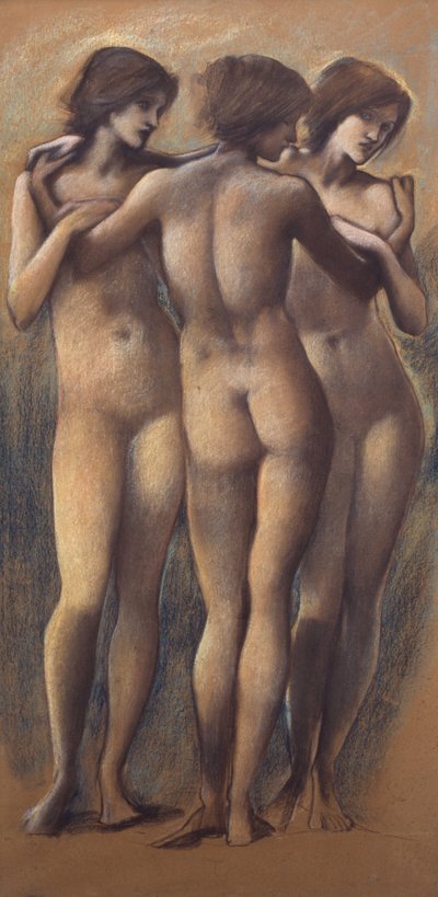 De tre nåder, ca. 1885 (kridt på papir) af Edward Burne Jones