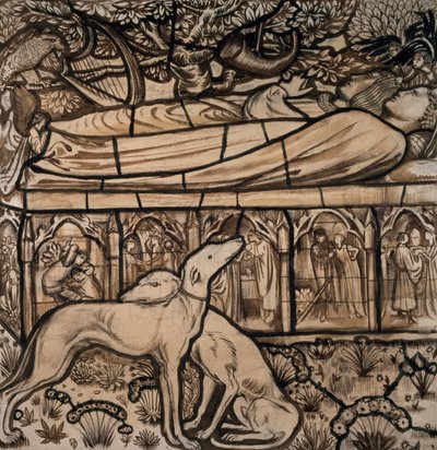 The Tomb of Tristram and Iseult, tegneserie for farvet glas, 1862 af Edward Burne Jones
