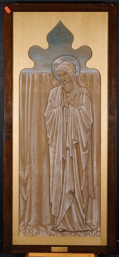 Jomfru Maria: tegneserie til et farvet glasvindue ved Ashton-under-Lyne, ca. 1892 af Edward Burne Jones