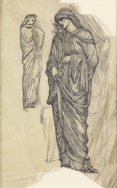 To studier af en dame i et langt flydende tøj af Edward Burne Jones