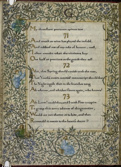 (Hele folio) Rubaiyat af Omar Khayyam, vers 71 - 73. C af Edward Coley and Morris William Burne Jones