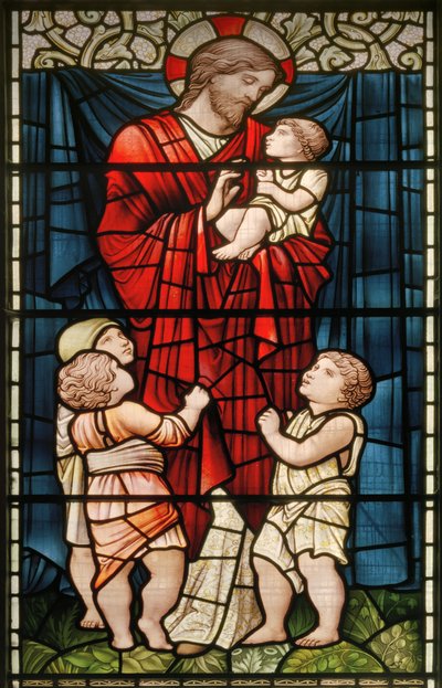 Wilden, All Saints, Morris & Co., Edward Burne-Jones, John Henry Dearle (1859-1932), Christ Blessing The Children, 1902-1914, Louisa, Alfred, The Baldwins, premierminister, Methodist, Worcestershire, A af Edward Coley and Dearle Burne Jones