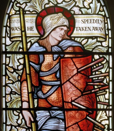 Wilden, All Saints, Morris & Co., Edward Burne-Jones, John Henry Dearle (1859-1932), Fortitude, detalje, 1902-1914, Louisa, Alfred, The Baldwins, premierminister, metodist, Worcestershire, Arts & Craft af Edward Coley and Dearle Burne Jones