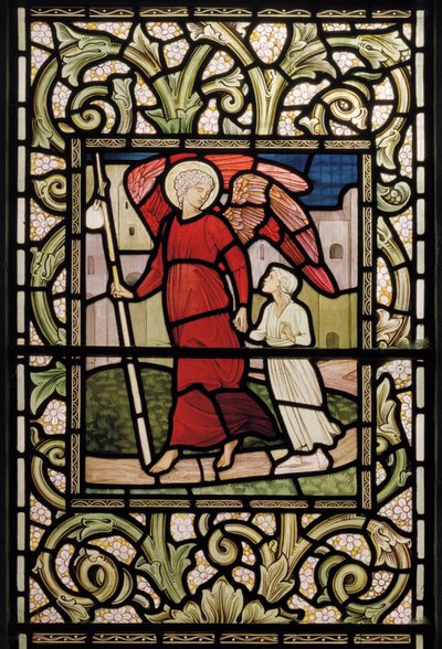 Wilden, All Saints, Morris & Co., Edward Burne-Jones, John Henry Dearle (1859-1932), The Child with Guardian Angel, 1902-1914, Louisa, Alfred, The Baldwins, Premierminister, Methodist, Worcestershire, af Edward Coley and Dearle Burne Jones