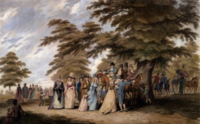 En luftning i Hyde Park, 1796 farvet gravering af Edward Days