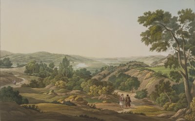 Olympias slette, planche 6 fra del 1 af "Views in Greece", graveret af J. Bailey, 1820 (akvatint) af Edward Dodwell