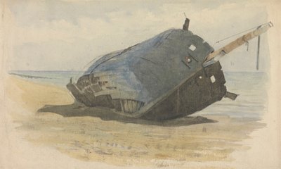 Hulk på grund på stranden af Edward Duncan