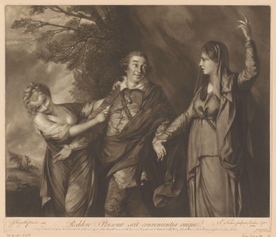 Portræt af David Garrick mellem komedie og tragedie af Edward Fisher