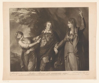 Portret af David Garrick mellem personifikationer af komedie og tragedie For at returnere kender Personen egnetheden af ​​hver (titel på objekt) af Edward Fisher