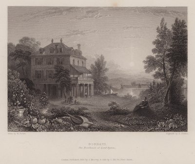 Villa Diodati, Lord Byrons residens (gravering) af Edward Francis (after) Finden