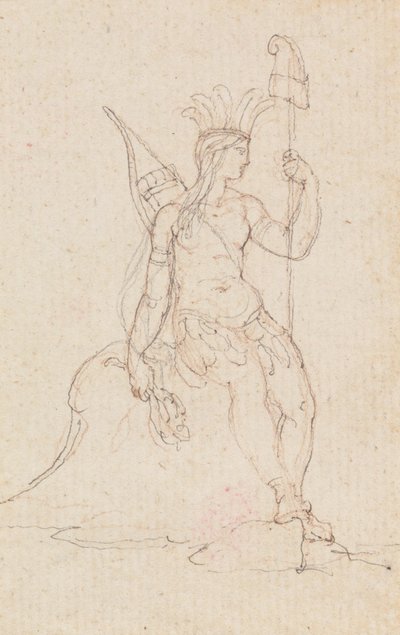 An Allegory of America Carrying the Cap of Liberty, ca. 1760-1848 (pen, sort blæk, grafit og rødt kridt) af Edward Francis Burney