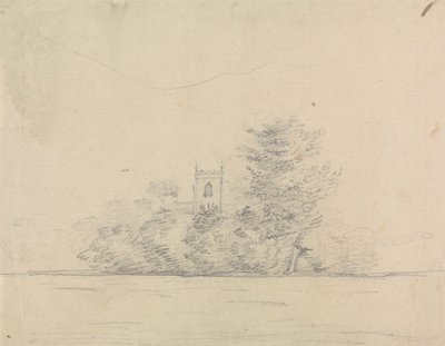 Landskab med kirke af Edward Francis Burney