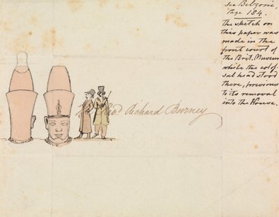Brev til pastor Richard Burney med tegning af Colossal Head fra British Museum Courtyard af Edward Francis Burney