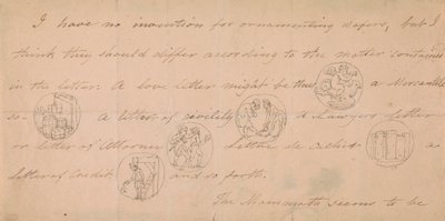 Brev med design til signeter (?) af Edward Francis Burney