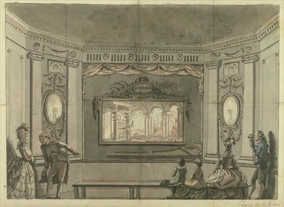 Maleri af de Loutherbourgs Eido Phusikon, der viser Satan, der vækker de oprørske engle af Edward Francis Burney