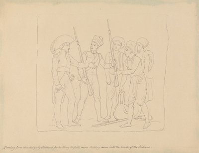 Lægge våben i hænderne på indianere af Edward Francis Burney