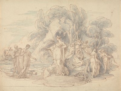 Telemachus og mentor lander på øen Calypso af Edward Francis Burney