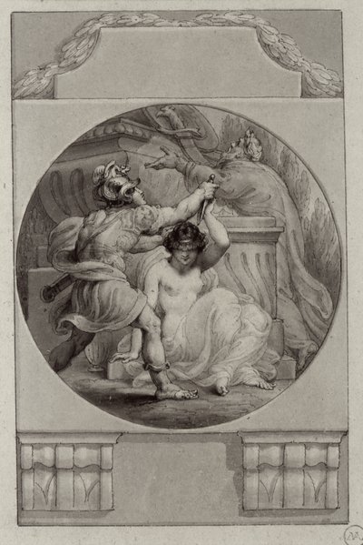 Kriger ofrer en ung kvinde (tegning) af Edward Francis Burney
