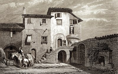 Lord Byrons bolig 1811 (kobberstik) af Edward Francis Finden