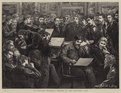 En kunstnersoiree, en skitse i Hogarth Club af Edward Frederick Brewtnall