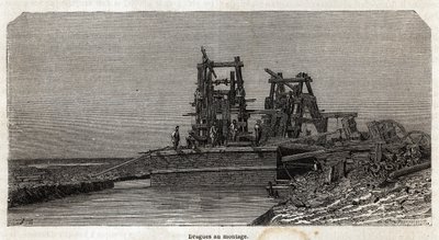 Udgravninger på Suez-kanalen, tegning af Grenet, for at illustrere en udflugt til Suez-kanalen i 1862 af Paul Merruau. Indgravering i "" Le tour du monde"", redigeret af Edouard Charton af Edward Grenet
