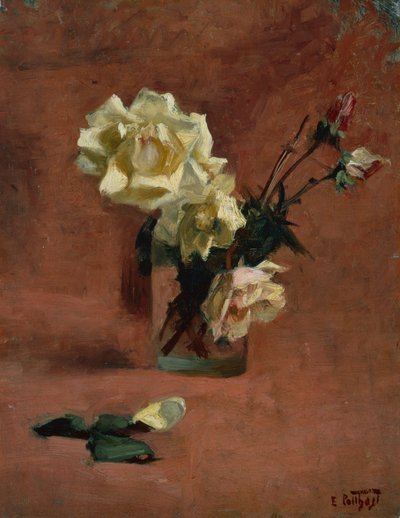 Stilleben med roser i et glas (olie på lærred) af Edward Henry Potthast