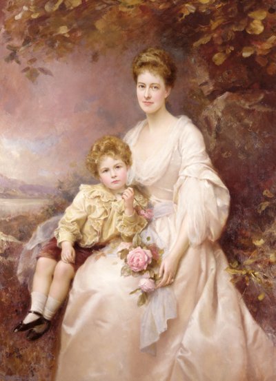 Portræt af Laura Gwendolen Gascoigne og hendes søn Alvary af Edward Hughes