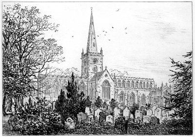 Stratford kirke set fra nord, Stratford-upon-Avon, Warwickshire, 1885. af Edward Hull