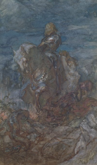 Sir Galahad (wc og gouache på papir) af Edward John Gregory