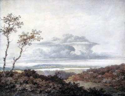Landskab med senere skystudier af Luke Howard (1772-1864) c.1808-11 (wc på papir) af Edward Kennion